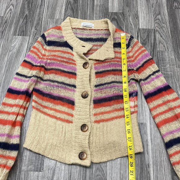URBAN OUTFITTERS Button Down Round Neck Tan Striped Cardigan Sweater Women's L - Picture 10 of 12